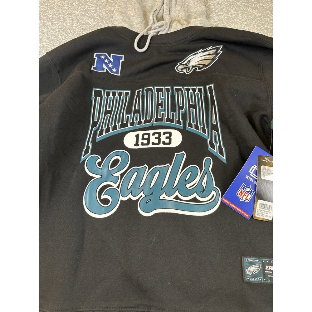 Philadelphia Eagles NFL Hoodie Mens Large - Ultra Game Black Gray Pullover NWT - Picture 3 of 10